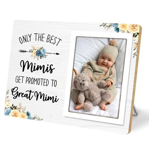 KLYTINK Great Grandmother Gifts Wooden Picture Frames, Pregnancy Announcement Picture Frames, Only The Best Mimis Get Promoted To Great Mimi Picture Photo Frame (White-Great Mimi, 4 x 6 Photo)