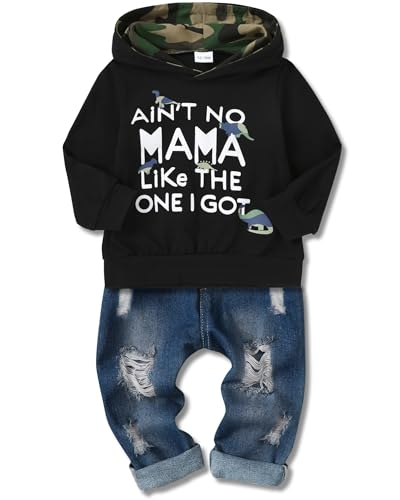 Image of WESIDOM Toddler Boy Clothes,Long Sleeve Printing Hoodie+Jeans Pants Toddlers Boys Outfits Set 1-6Y Kids Clothing
