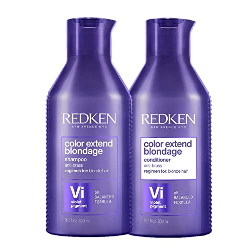 Redken | Pflegeset für blondes und blondiertes Haar ohne Gelbstich, Mit Protein-Komplex, Color Extend Blondage Shampoo 300 ml & Conditioner 300 ml