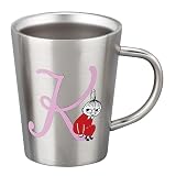 ムーミン ステンレス マグカップ 熱くなりにくい 冷めにくい 二重構造 360ml 径約9×11cm イニシャル「K」 誕生日プレゼント 雑貨 グッズ 食器 日本製 シルバー MM8803-856-K