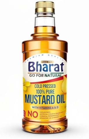Bharat Pure Mustard Oil 1 Litre | Kachi Ghani Cold Pressed Mustard Oil | Authentic Indian Cooking Oil | Rich in MUFA & PUFA | Strong Aroma & Flavor