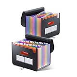 ThinkTex Accordion File Organizer, 12 Pockets Monthly Bill Receipt Organizer, Portable Expanding File Folders, Multi-Color Tabs, Letter/A4 Size - 2 Packs