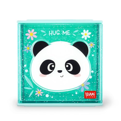 Legami - Cutie Cubes Modular Desk Box, Panda, Schreibtisch-Organizer, Aufbewahrung, inklusive Stickerbogen, stapelbar, multifunktional, ABS, 90 x 90 x 100 cm, Türkis