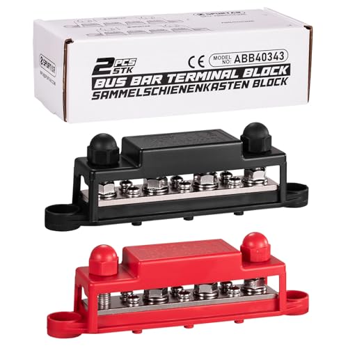 Spurtar - Spurtar Bloc de Distribution Bornier 12V-48V avec 4x M8 Boulons et 6x M4 Vis, Busbar Boc de Distribution d’alimentation pour Voiture, Camion, Quad, Bateau