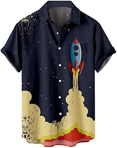JIUMI Men's Novelty Short Sleeve Rocket Launch Printed Beach Aloha Hawaiian Shirts Quick Dry Casual Button Down Blouse Tops(Medium,Yellow)