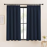 KGORGE Blaue Verdunklungsvorhänge mit Kräuselband Kurz Schlafzimmer 2 Set 160 x 140 cm(HxB) Thermovorhang Blickdicht Fenster Gardienen Thermo Vorhänge für Schienensystem, Dunkelblau