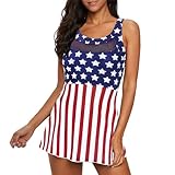 Zando 4th of July Swimsuits for Women Patriotic Bathing Suits 2024 Swimdress One Piece Swimwear Ladies Mesh Ruched Tummy Control for Swimming Pool, Beach Party & Summer Flag Large