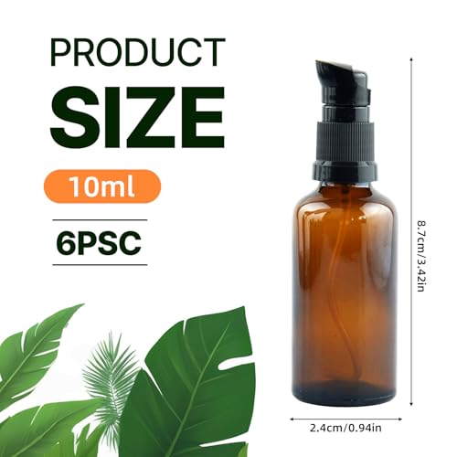 6 Stück 10 ml Leer Glasflaschen Braun, bernsteinfarbene Glas-Lotion-Flaschen, Nachfüllbar Zerstäuber Sprühflasche mit Trichte, fur Reingung, Parfüm, Kosmetiksprays, ätherische, Öle mit Sprühkopf