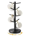 Lorbro Coffee Mug Tree, 360° Rotated Mug Holder with 8 Hooks, Wooden Coffee Cup Holder, Upgraded Mug Rack for Countertop, Coffee Mug Organizer Storage Stand, Coffee Bar Accessories & Kitchen Decor