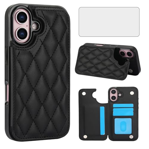 Étui en cuir de luxe Asuwish pour iPhone 16 Plus avec protection écran totale