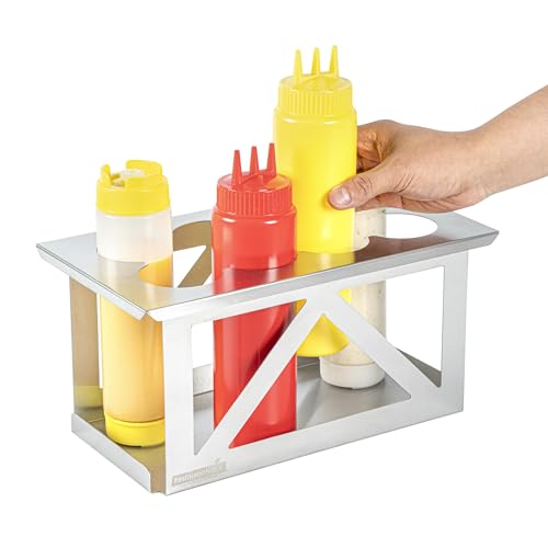 Restaurantware Squeeze Bottle Holder - Stainless Steel - 12.795 x 7.087 x 6.26 Inches - Compact Condiment Organizer - Eight Hole Rack - Corrosion-Resistant Silver Storage for Prep Stations by Restaurantware - Image 9