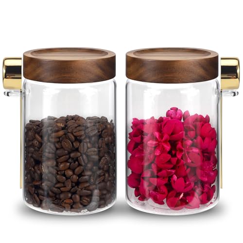 Glass Coffee Jars with Scoop Glass Jar Airtight Lid Seasoning Containers Glass Spice Jar Pantry Storage Containers for Kitchen Sugar Coffee Bean Nuts Cookies Herbs (900ml/30oz-2 pack -with spoon)
