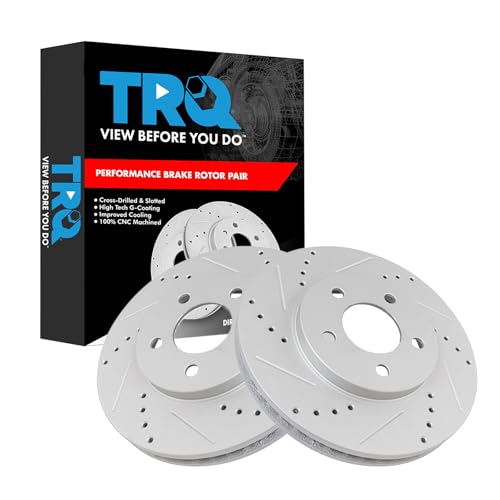 TRQ Front Performance Brake Rotor Drilled Slotted Pair Set for 2005-2010 Ford Mustang V6 4.0L