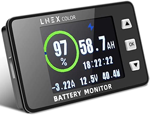 LNEX 500A Shunt Battery Monitor, 2.4" Color Screen RV Battery Monitor with 10ft Shielded Wire, Support High Low Voltage Programmable Alarm for 8-100V Lifepo4, Lithium Sealed, Gel, Flooded Battery