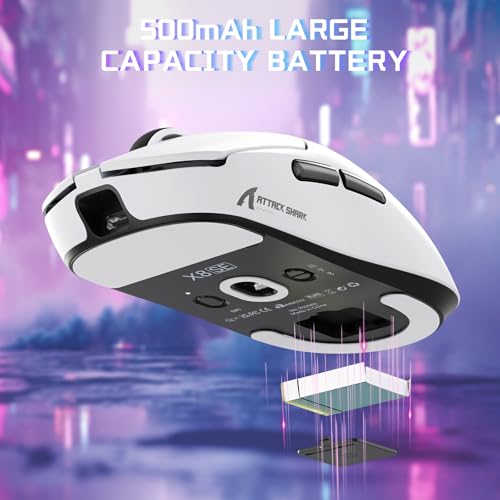 MAMBASNAKE X ATTACK SHARK X8SE 55g Mouse da gioco wireless ultraleggero-Fino a 25000DPI,sensore PAW3311,Tri-mode BT/2.4G/USB-C,80 milioni di clic,accelerazione 40G,500mAh,driver web,per Win/Mac-Bianco