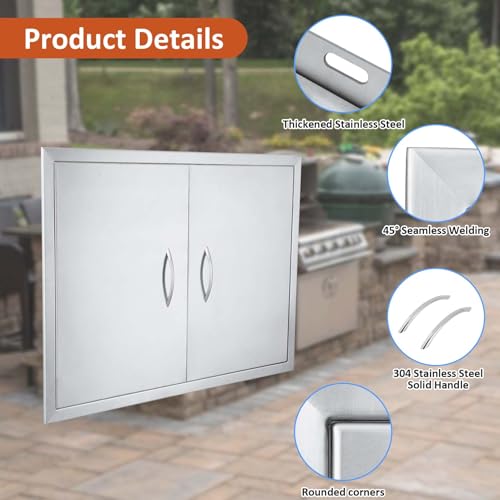 JIE JIN 30" W X 21" H Outdoor Kitchen Doors Double Doors Thickened 304 Brushed Stainless Steel BBQ Access Door BBQ Island Doors Outdoor Kitchen Accessories Door for Outdoor Kitchen BBQ Island by JIE JIN - Image 2