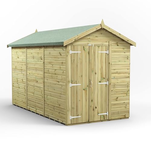 Image of Powersheds High Grade Premium Pressure Treated Windowless Apex Double Door Shed Garden Wooden Shed with Heavy Duty Frame, Galvanised Ironmongery made from Extra Thick Timber (12x6)