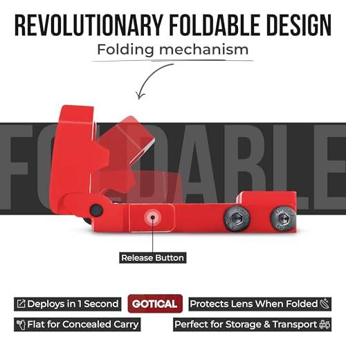 GOTICAL CNC-Machined Fiber Optic Set Front & Rear Handgun Sights for Glock Pistols Standard Models (Red Foldable Sight.) - Thumbnail 2