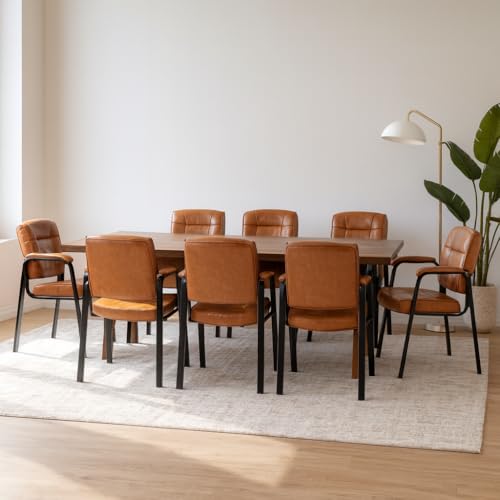 Naomi Home Faux Leather Stackable Office Guest Chairs â€“ Reception Chairs with Armrests for Lobby, Clinic, Medical Waiting Room or Conference Room Seating - Caramel, Set of 8