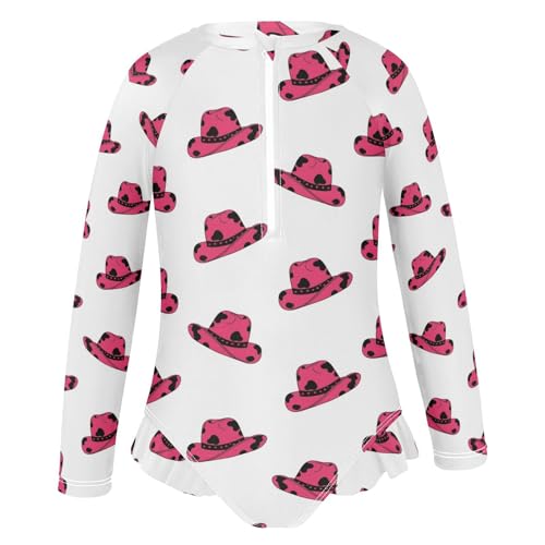 Pink Cowboy Hats Repeated Girls Rash Guard Swimsuits Long Sleeve One Pieces Bathing Suit UPF 50+ Zipper Swimwear2