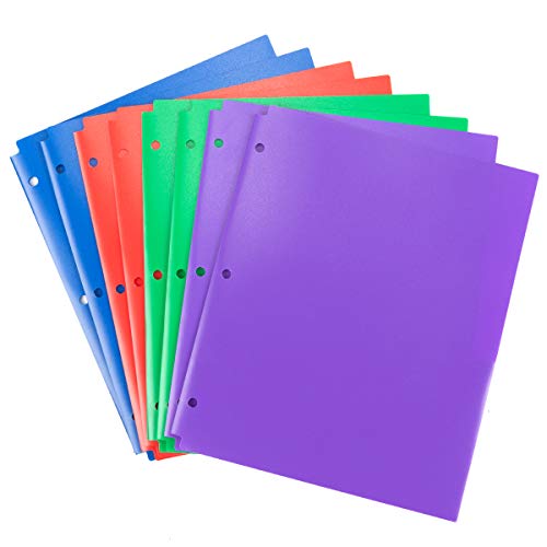 MAKHISTORY Plastic Folders with 3 Hole - 8Pack, 2 Pocket Folders for 3 Ring Binder Keeps Letter Size Paper