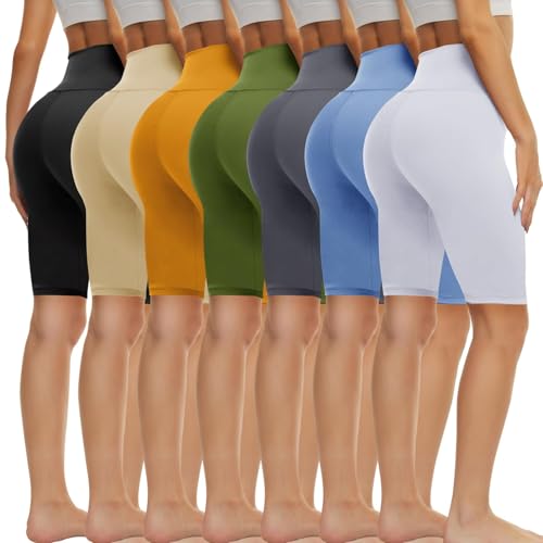 TNNZEET 7 Pack Biker Shorts for Women - 5''/8''/3'' High Waisted Workout Tummy Control Spandex Gym Shorts for Yoga Athletic