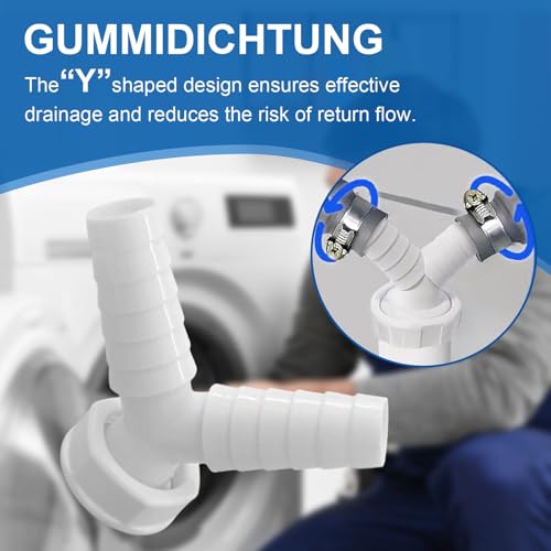 XHNKEG Waschmaschinenanschluss Adapter, Doppelanschluss Waschmaschine 1 Zoll Abflussrohr Waschmaschine Abfluss Y-Förmig Waschmaschinenanschluss für Geschirrspüler