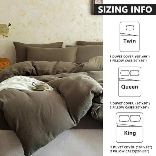 Nsnlgsgc 100% Muslin Cotton Textured Duvet Cover Twin Size, 2-Layer Small Checked Lightweight And Breathable Muslin Bedding, Linen Like Gauze Comforter Cover Set thumb #6