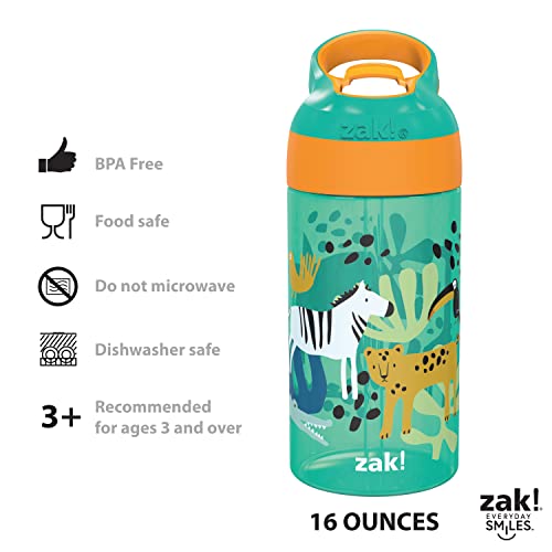 Zak Designs 16Oz Riverside Kids Water Bottle With Spout Cover And Built-In Carrying Loop, Made Of Durable Plastic, Leak-Proof Design For Travel (Dino Camo & Safari, Pack Of 2) #TOP6