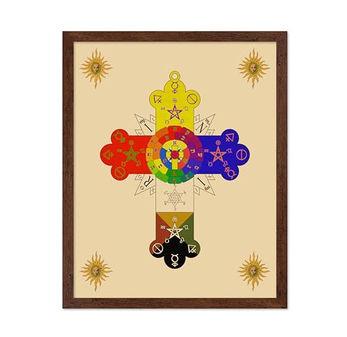 Poster Master Vintage Religious Poster - Retro Spiritual Print - Gift for Artist, Friend - The Hermetic Order of the Golden Dawn, Rose Cross, Symbols - Wall Decor for Office, 16x20 Brown Framed