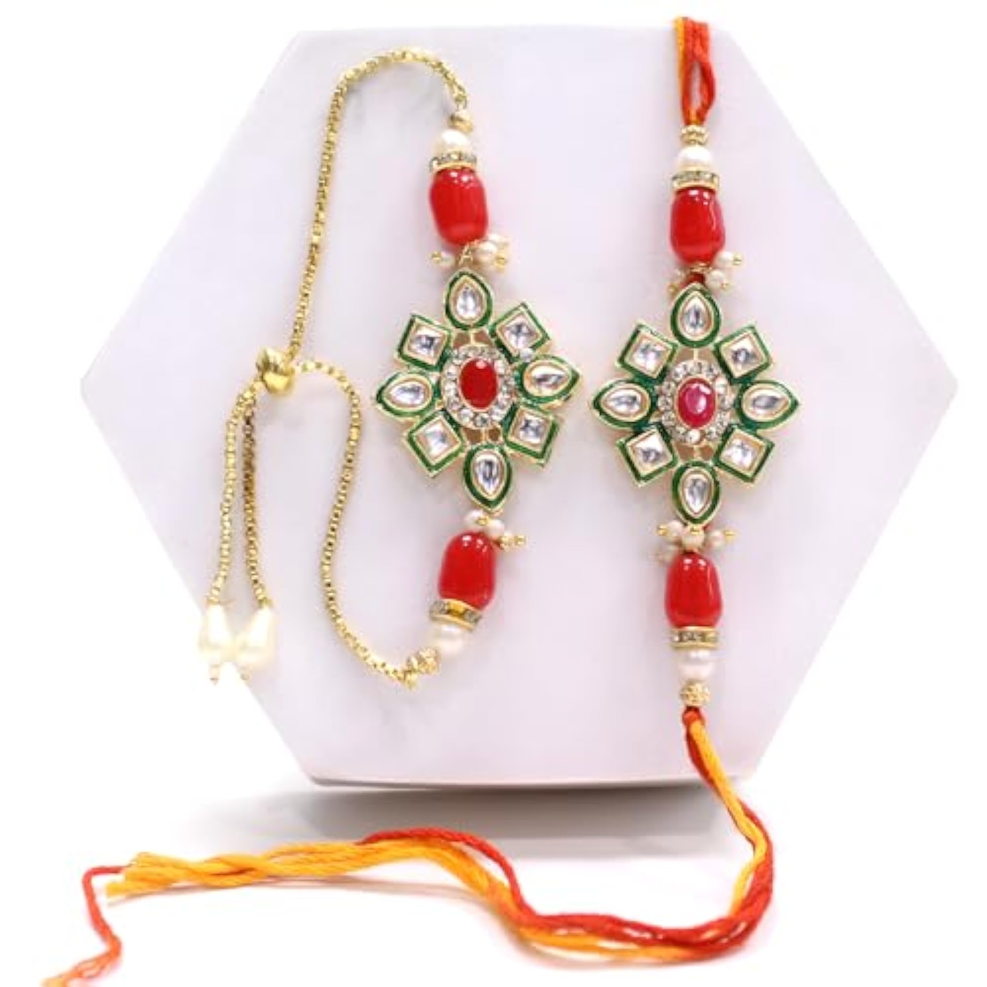 Designer Kundan Pearl Couple Rakhis Set of 2