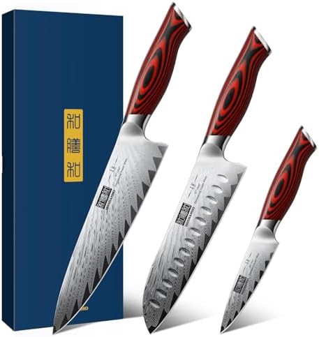 HOSHANHO 3 Pieces Damascus Kitchen Knife Set Ultra-Sharp Knives Set, Professional Chef Knife Set With G10 Ergonomic Handle,Gift Box
