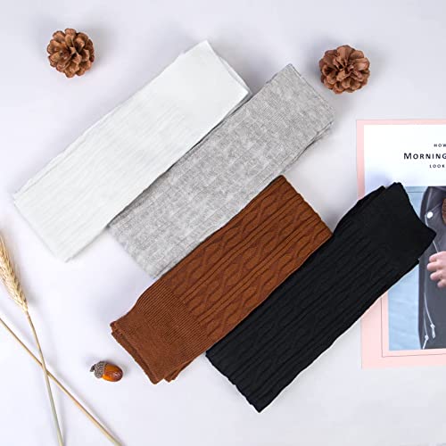 4 Pairs Thigh High Socks For Women Knit Long Warm Over The Knee Socks Knee High Socks Gifts, Black/Brown/Grey/Cream White #TOP2