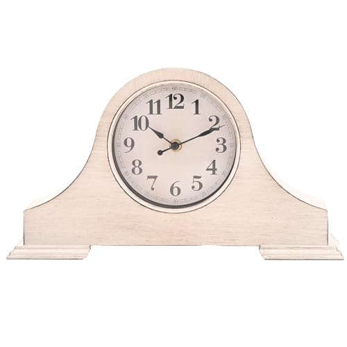 Vintage Mantel Clock 36cm White Wood-Effect Silent Non-Ticking Quartz