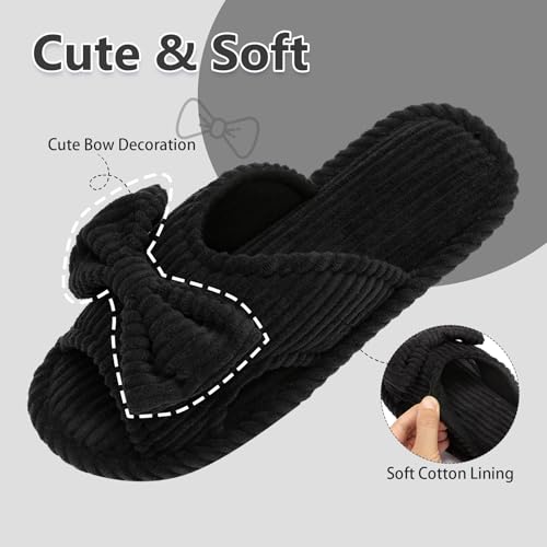 Image of GOEWY Cute Slippers for Women Indoor and Outdoor Cozy Soft Bow Open Toe Womens Slippers with Memory Foam Anti-Skid Sole Slides Spa Birthday Gifts for Women Mom Her Ladies Bridesmaid