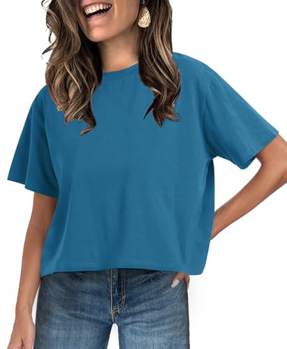 Image of UNCLECAT Womens Short Sleeve Crop Tops Summer Basic Cropped T Shirts