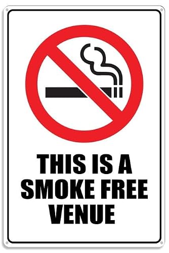 Smoke Free Venue Metal Sign With Symbol 8"x12" Aluminum UV Printed 4 Pre-Drilled Holes For Business Owners, Homeowners - Indoor/Outdoor Zones