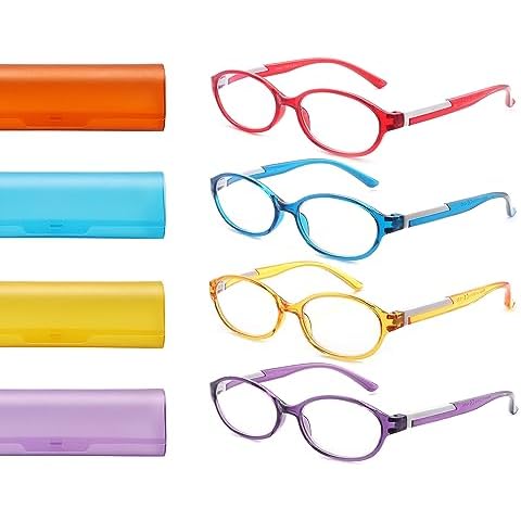 TISHUI Reading Glasses for Women Blue Light Blocking Oval Computer Readers +3.50 Ladies Magnifying Cheaters Glasses with 4 Colorful Cases Cover