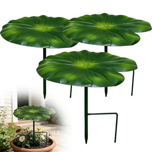 Plant Umbrellas for Outdoor Plants, Waterproof Mini Lily Leaf Metal Garden Stakes Umbrella Shade for Potted Plants and Garden Beds, 8.27" Lotus Leaf Plant Flower Pot Canopy Protector for Yard (3pcs)