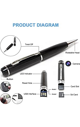 Image of Hidden Pen Camera Spy Pen Camera HD 1080P Clip On Body Camera Mini Camera Pen 32GB SD Card with Included Wonderful Spy Gadgets for Business and Conference