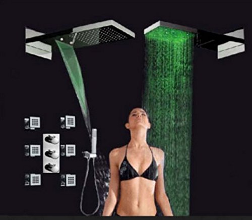 Pomme de douche LED cascade thermostatique 55 cm avec jets massage