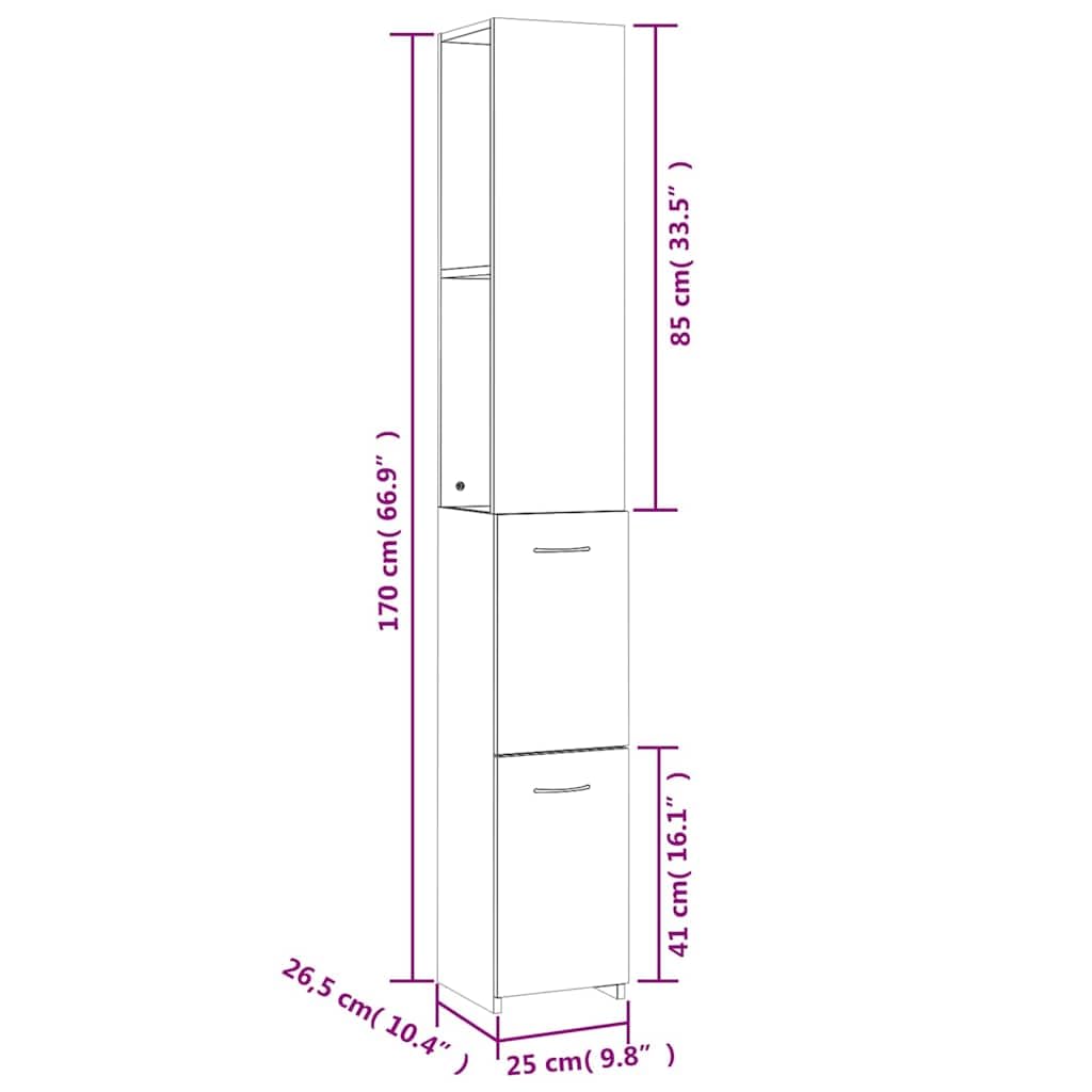 Armadietto da bagno in rovere affumicato, 25 x 26,5 x 170 cm