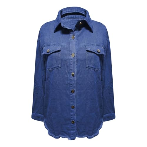 Oversized Denim Jacket for Women Trendy Boyfriend Button Down Frayed Hem Jean Jackets Lightweight Shirt Fall Outfits4