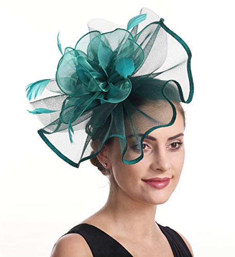 Fascinator Women's Organza Church Kentucky Derby British Bridal Tea Party Wedding Hat Summer Ruffle Hat(HJ2-Green) - Thumbnail 3