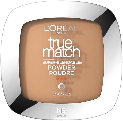 L'Oréal Paris True Match Super Blendable Powder Foundation for Mature Skin, Natural Finish, Oil-Free, N5 Medium, Lightweight Buildable Coverage, 0.33 oz.
