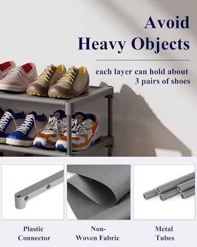 Kitsure Shoe Rack - Non-Woven Shoe Rack Shelf, Shoe Organizer for Closet, Entryway, Garage & Corridor, Stackable Shoe Shelves, 27.5" Wide - 3 Tier, Grey