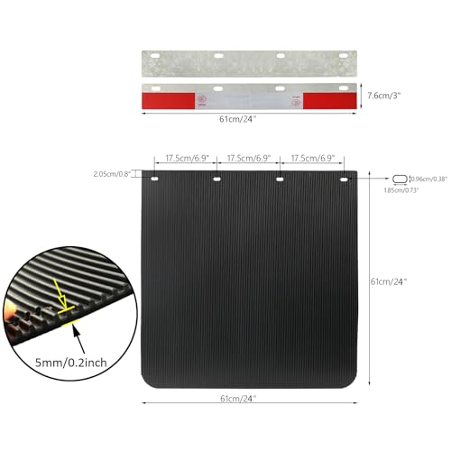 Image of XUKEY 24 inchx24 inch Black Polymer Mud Flaps with Slogans and 24 inchx3 inch Mud Flap Reflector Reflective Tape Fit for Semi Trucks Trailers, 2 Pack