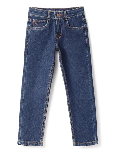 Image of Tales & Stories Boys Slim Fit Denim Jeans | 5-Pocket Stylish Mid-Rise Pants| Durable Cotton Denim Lycra with Button Closure | Casual Wear
