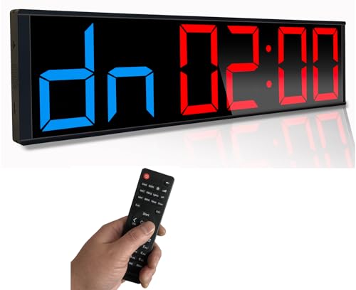 ETEBRG 26'' Huge Home Gym Interval Workout Timers, Digital Wall Clock, with Countdown, Stopwatch, 7-Color Light, 8-Alarms, Calendar/Temperature Display, for HIIT/Tabata/FGB/EMOM (Blue & Red)