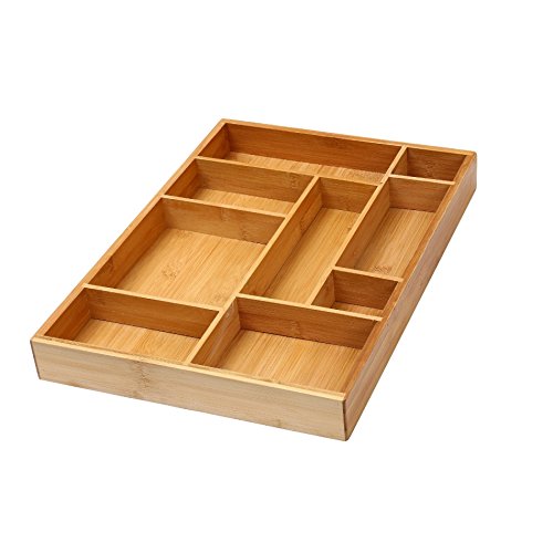 YBM HOME Bamboo Junk Drawer Organizer with 9 Compartment Organization Tray for Sewing, Craft, Office, Bathroom and Kitchen Storage, 337 - Thumbnail 2